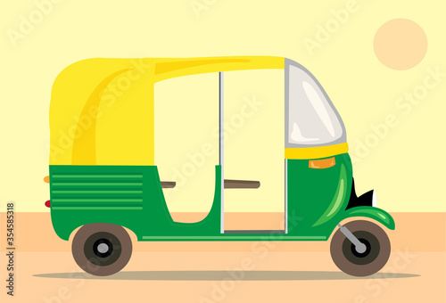 Indian motor rickshaw car. Indian tuk tuk. Vector illustration.