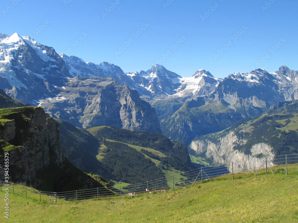Views of Swiss Alps and Lauterbrunnen Valley, seen from Mannlichen, Switzerland