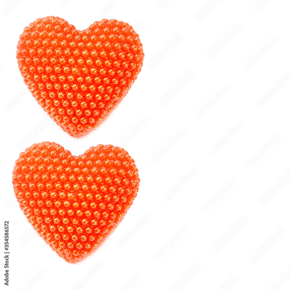 Red hearts isolated on white background . Free space for text.
