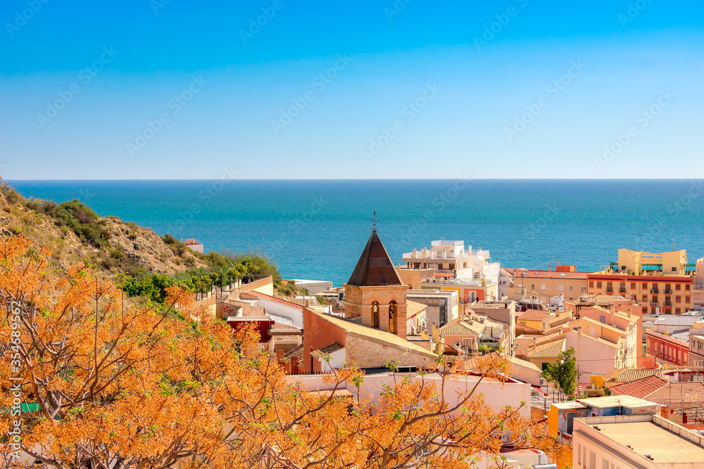 Alicante, Spain. In the center of the image is the Hermitage of San Roque, with its bell tower covered in metal sheets.