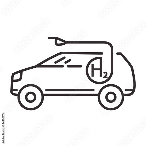 Car SUV hydrogen filling. Vehicle refueling. Outline vector isolated on white background.