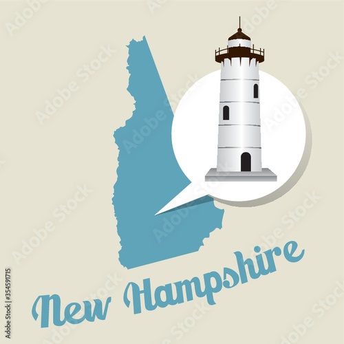 New hampshire map with portsmouth harbour light icon