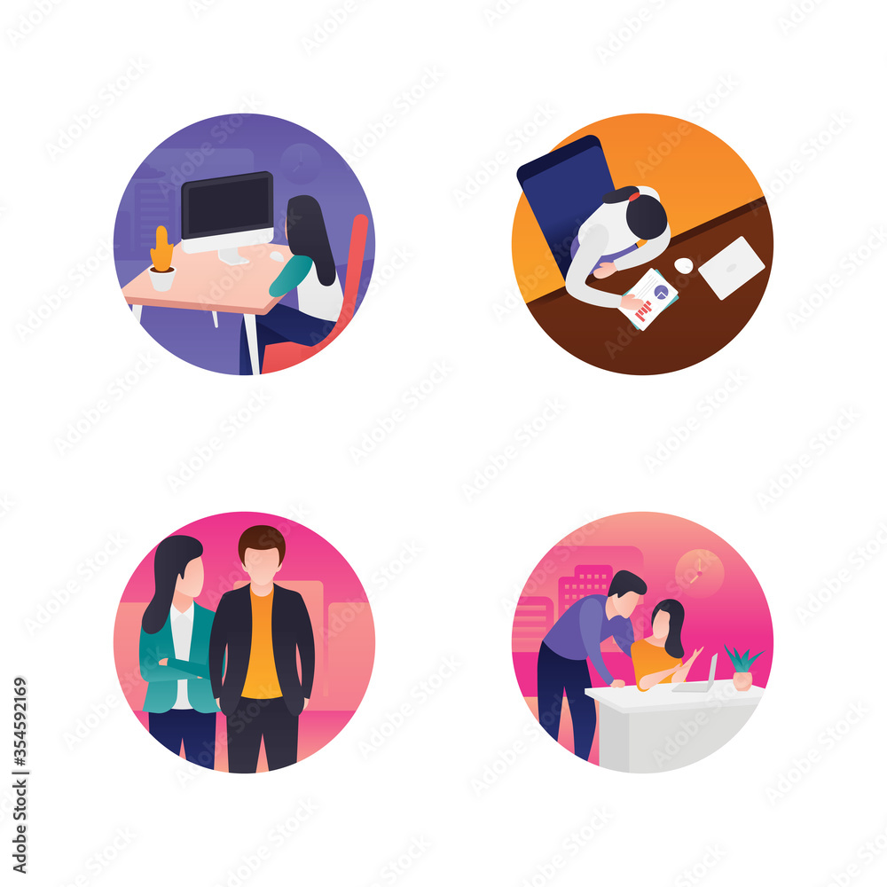 Fototapeta premium Workplace and Employees Flat Icons