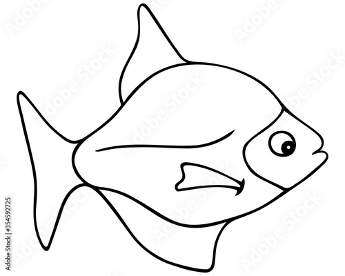 Sea fish. Vector illustration. Outline on a white isolated background. Inhabitant of the ocean and aquarium. Hand drawing style. Sketch. Coloring book for children and adults. Idea for web design.