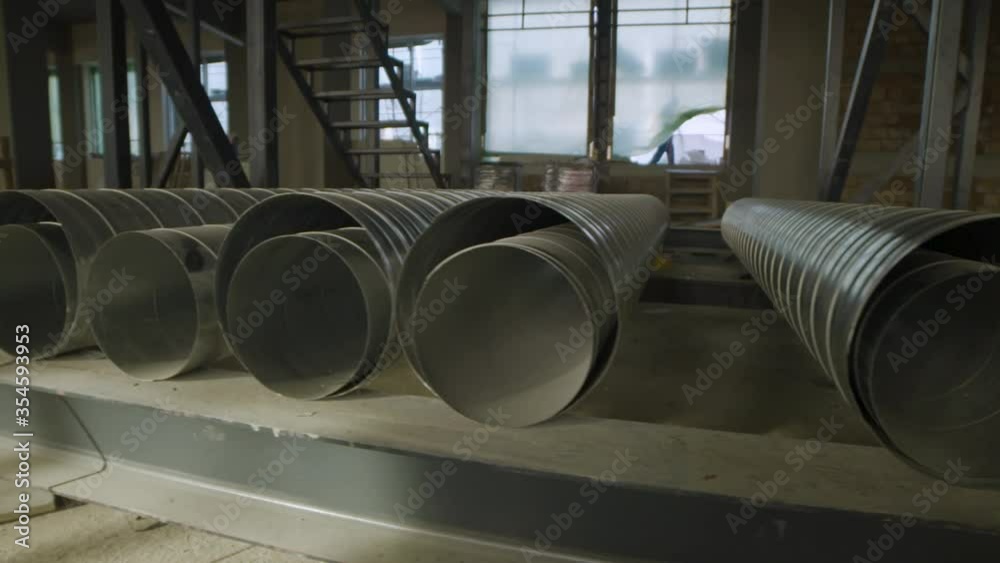 New office building under construction. Pipe heating and ventilation system New office building under construction. Pipe heating and ventilation system