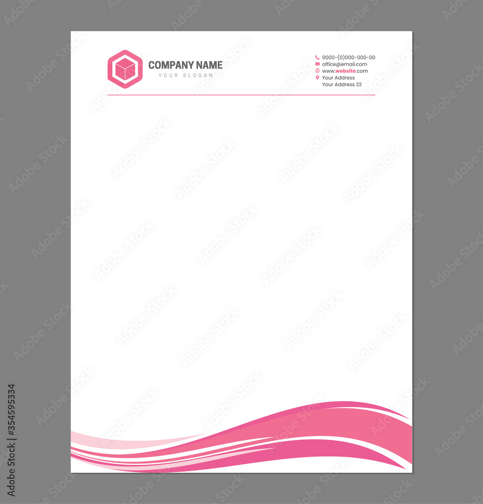 Pink Feminine Letterhead Template with Square Logo