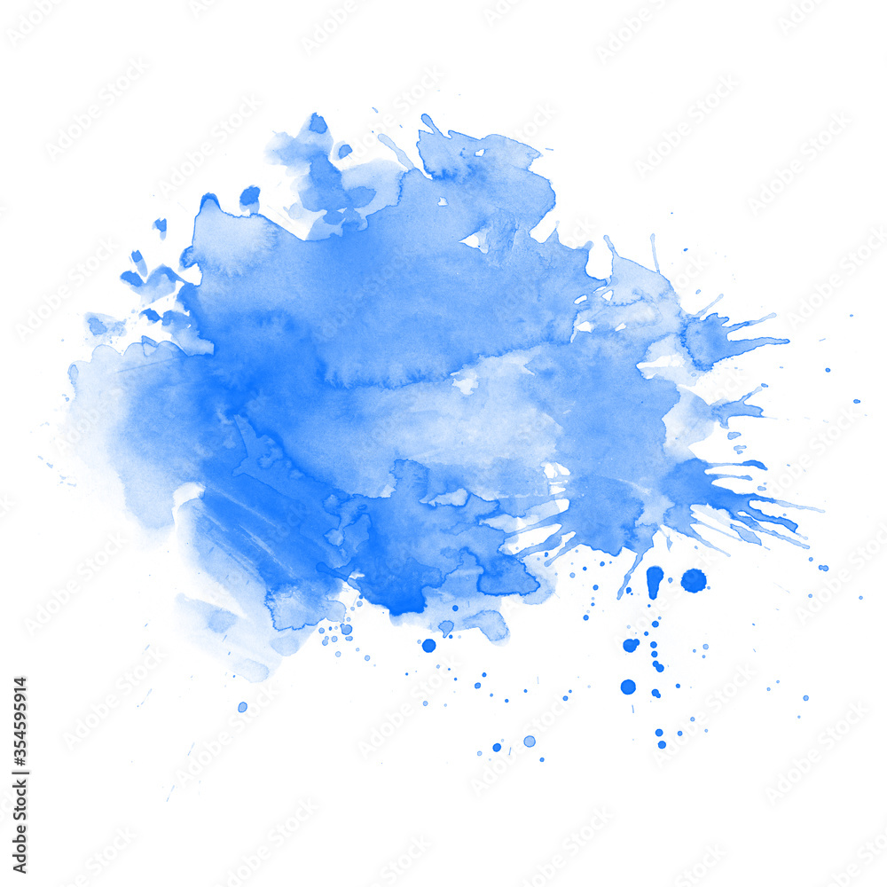 Sky blue watercolor stains on a white background. Abstract painting for design. Paint blots