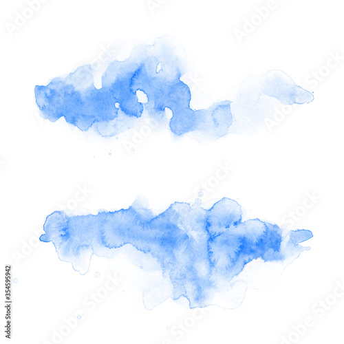Sky blue watercolor stains on a white background. Abstract painting for design. Paint blots