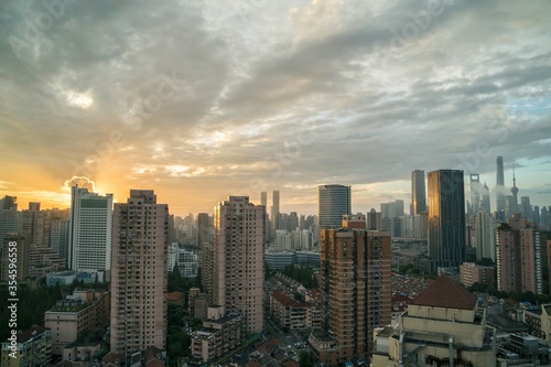 Shanghai city in China aerial drone photo