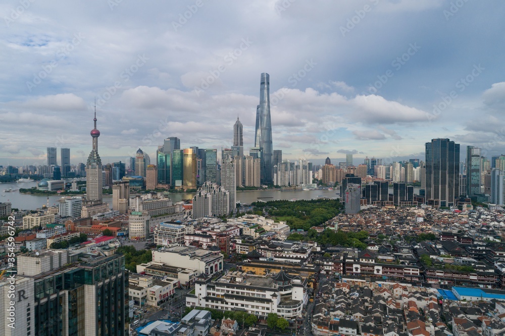 Shanghai city in China aerial drone photo