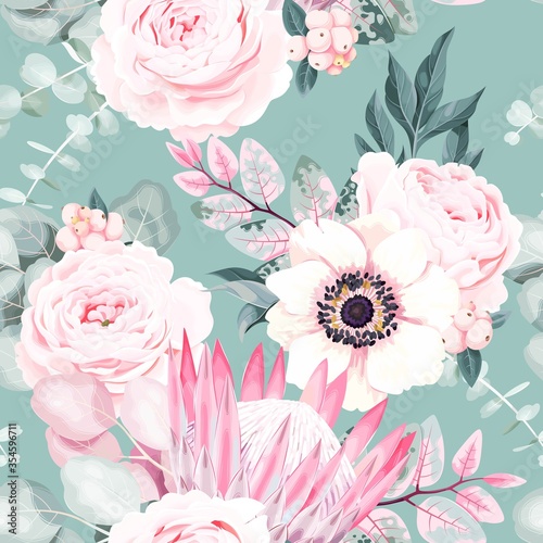 Seamless vector pattern with pastel vintage flower