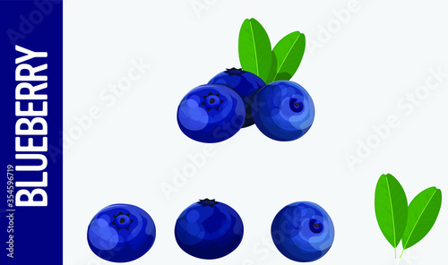 Blue berries with leaves. Delicious fruit. Blueberry. Berries isolated on white background.