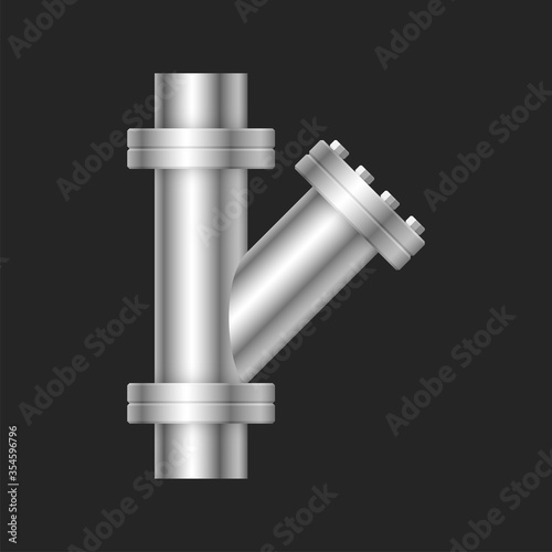 Pipe vector icon. Made from steel or metal connection by flange fitting fixing by screw and bolt. Part for pipeline construction to transport oil and gas in industry, water in plumbing and irrigation.
