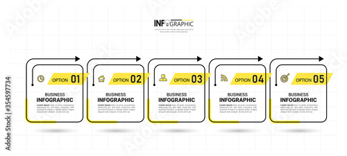 Timeline Infographics design template, linear concept with 5 steps	
