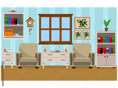 Interior of a room for business and leisure activities. Stay home. Set for recreation, games and self-development.