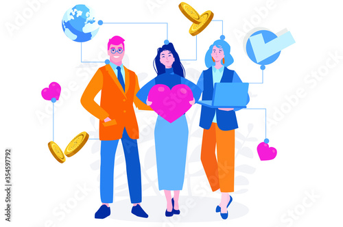 Donation and volunteers work Vector illustration for web banner, infographics, mobile. 