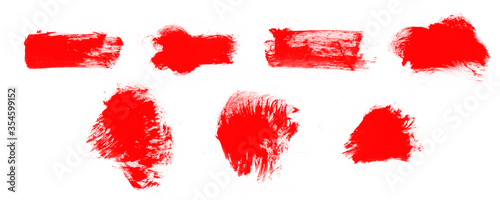 Set of red watercolor smear and stroke brushes