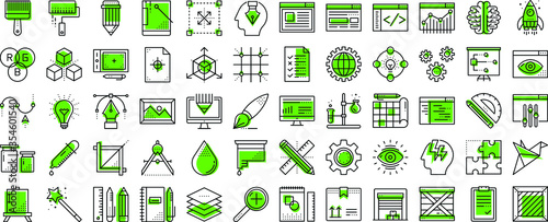 Design development agency studio team startup icon set for all purposes