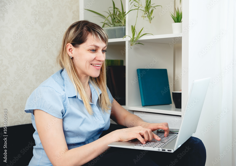 Woman conducts online classes, online lessons, distance education Woman conducts online classes, online lessons, distance education