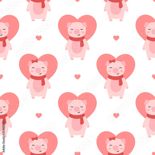 Pig Seamless Pattern Background, Scandinavian Happy cute pig, cartoon pig vector illustration for kids nordic background