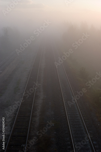 Railway in the morning mist