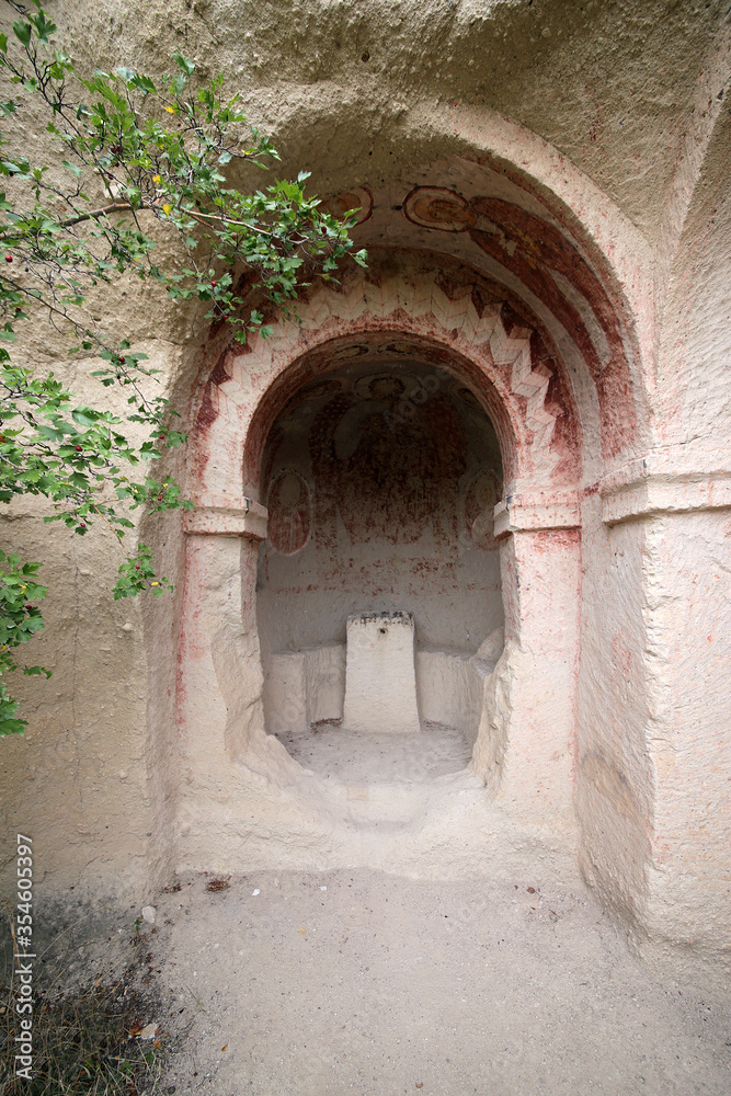 Göreme, Turkey - 09.16.2019: Cave Church in the Pink Valley in Cappadocia.