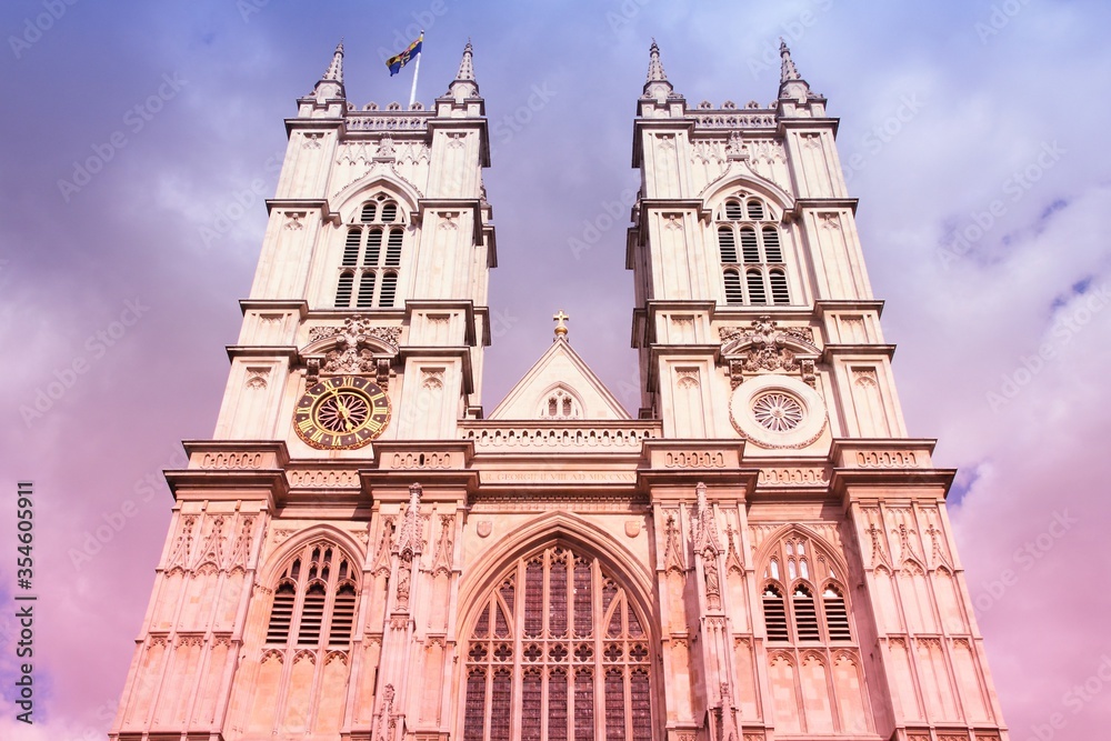 Westminster Abbey in London. Filtered colors style.