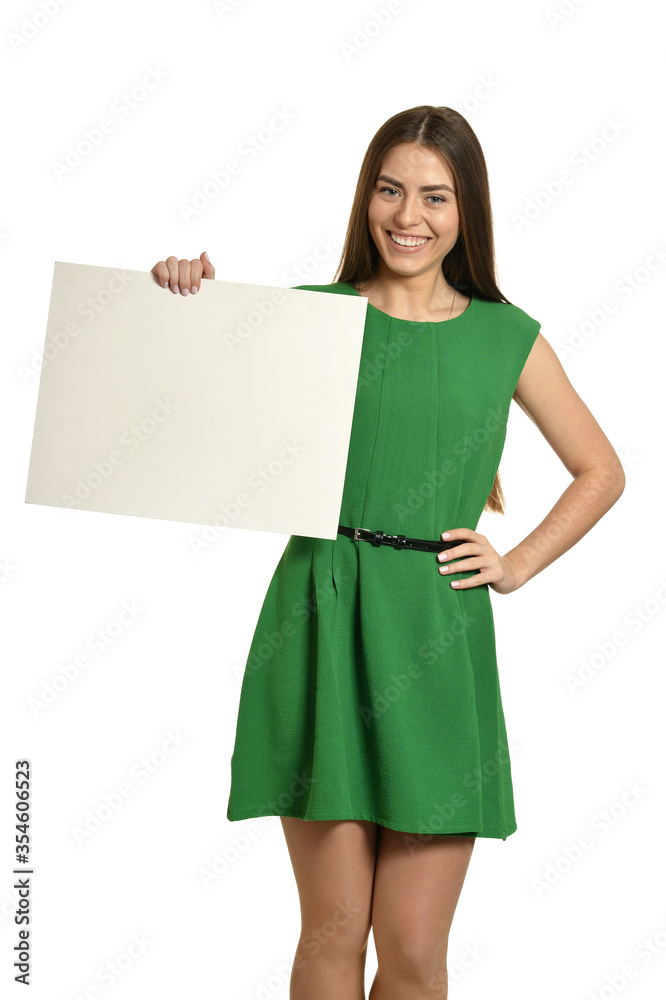 Portrait of a beautiful woman with banner Portrait of a beautiful woman with banner