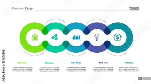 Cycle diagram with five elements. Circular infographics, process chart, layout. Creative concept for presentation, project, report. Can be used for topics like business, strategy, startup.