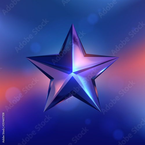 Star shiny glass shape on blue and red background