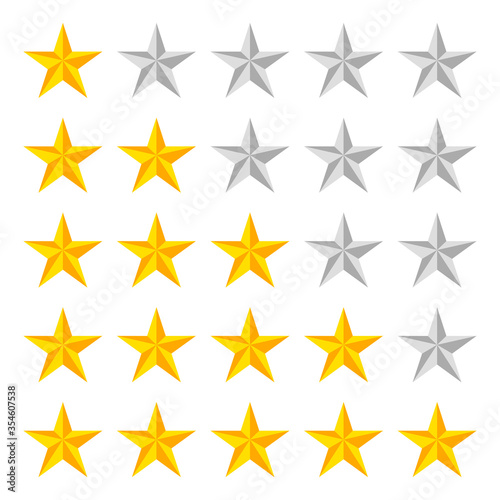 Five stars rating icon. Rank star for website  app. Isolated on white background. Vector illustration.