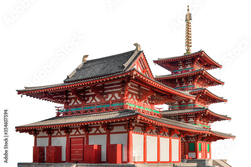 Shitennoji Temple, a Buddhist temple in Osake (Japan), isolated on white backgro Fototapet