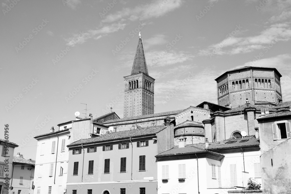Piacenza, Italy. Black and white retro photo style.