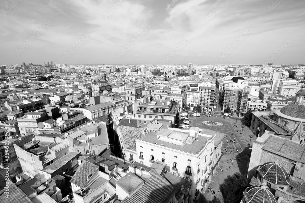 Valencia city. Black and white vintage style.