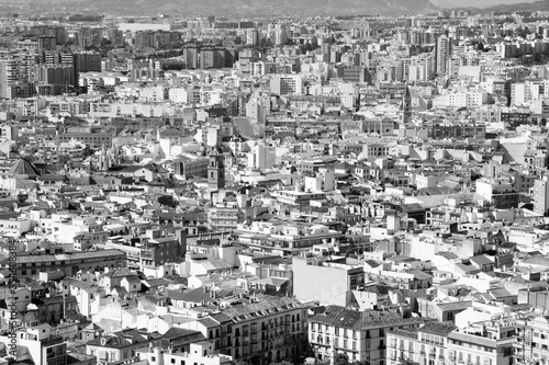 Malaga, Spain. Black and white vintage style.
