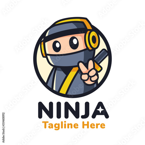 Ninja wearing headphone mascot logo design