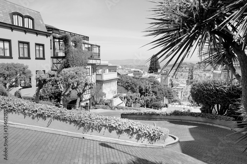 Lombard Street, SF. Black and white vintage filter style.