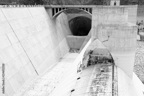 Hoover Dam. Black and white vintage filter style.