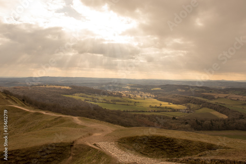 Storm clouds over the Malvern hills of England in the springtime