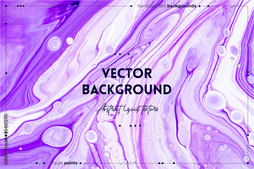 Fluid art texture. Abstract backdrop with iridescent paint effect. Liquid acrylic picture that flows and splashes. Mixed paints for baner or wallpaper. Purple, white and lavender overflowing colors.