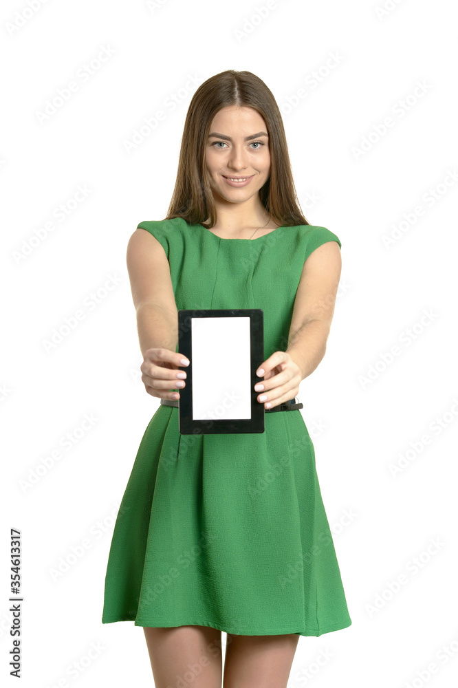 Portrait of beautiful girl with tablet pc Portrait of beautiful girl with tablet pc