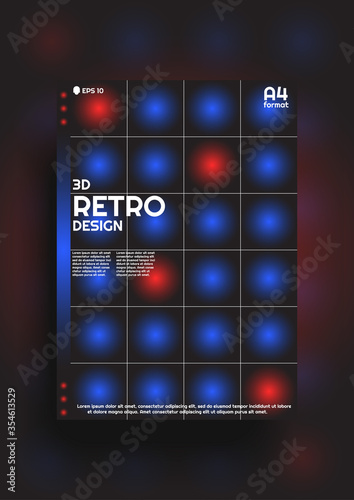 Abstract retro 3D poster design in vintage style, for banners, titles, flyers etc. Colorful gradient, red and blue emergency or strobe lights, designed in A4 format, pattern and texture. Eps 10 vector