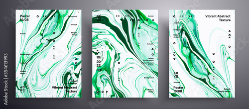 Abstract acrylic banner, fluid art vector texture set. Beautiful background that can be used for design cover, invitation, flyer and etc. Green and white unusual creative surface template.