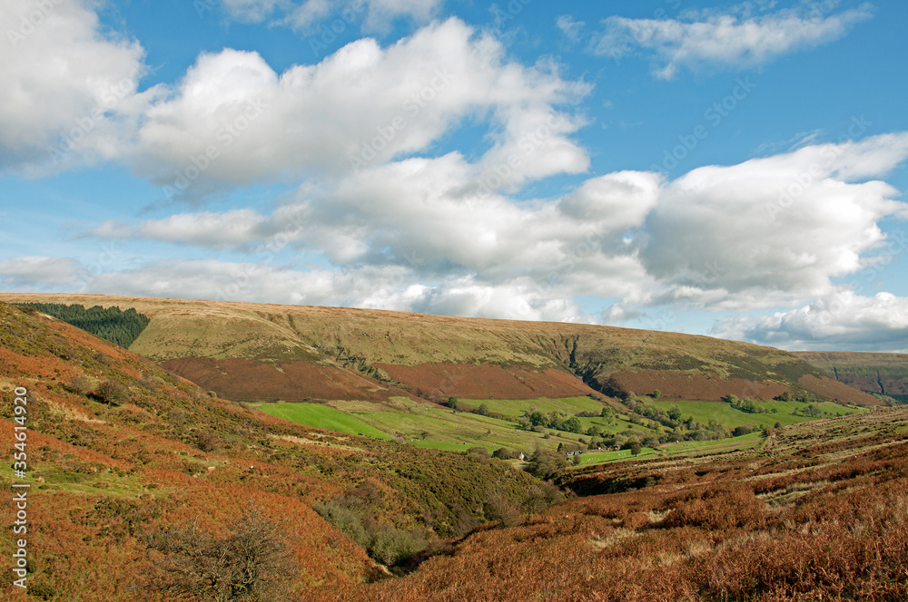 Black mountains and the Brecon beacons in the Autumn