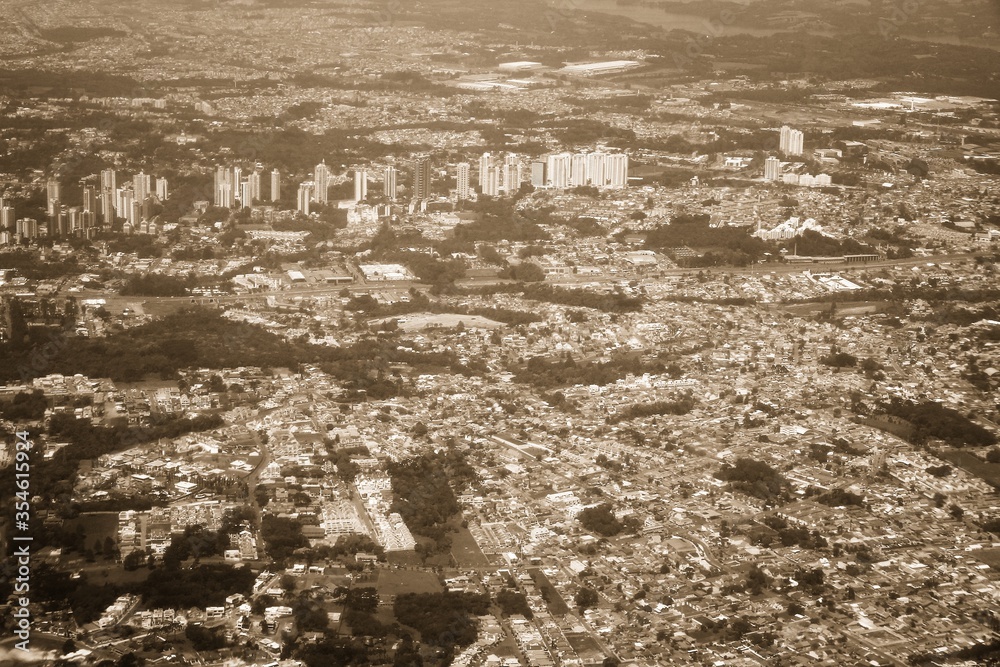 Curitiba, Brazil. Sepia toned vintage filter photo.