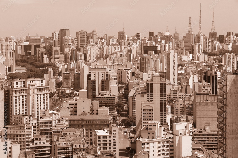 Sao Paulo, Brazil. Sepia toned vintage filter photo.