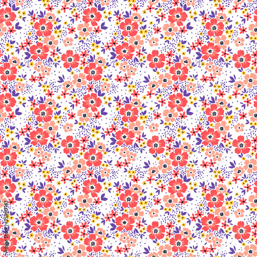 Vector seamless pattern. Pretty pattern in small flower. Small coral flowers. White background. Ditsy floral background. The elegant the template for fashion prints.