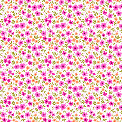Keuken achterwand Kleine bloemen patronen Floral pattern. Pretty flowers on white background. Printing with small pink and yellow flowers. Ditsy print. Seamless vector texture. Spring bouquet.  © ann_and_pen