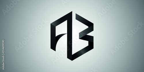 AB initial 3d letter logo polygone shape vector design