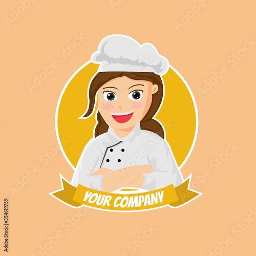 Illustration vector design of chef female logo mascot template for business or company